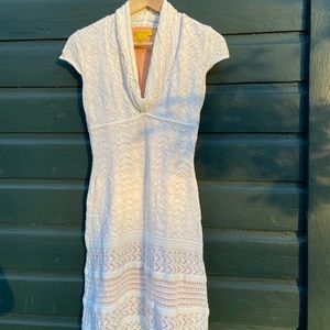 White lined crochet Catherine Malandrino dress